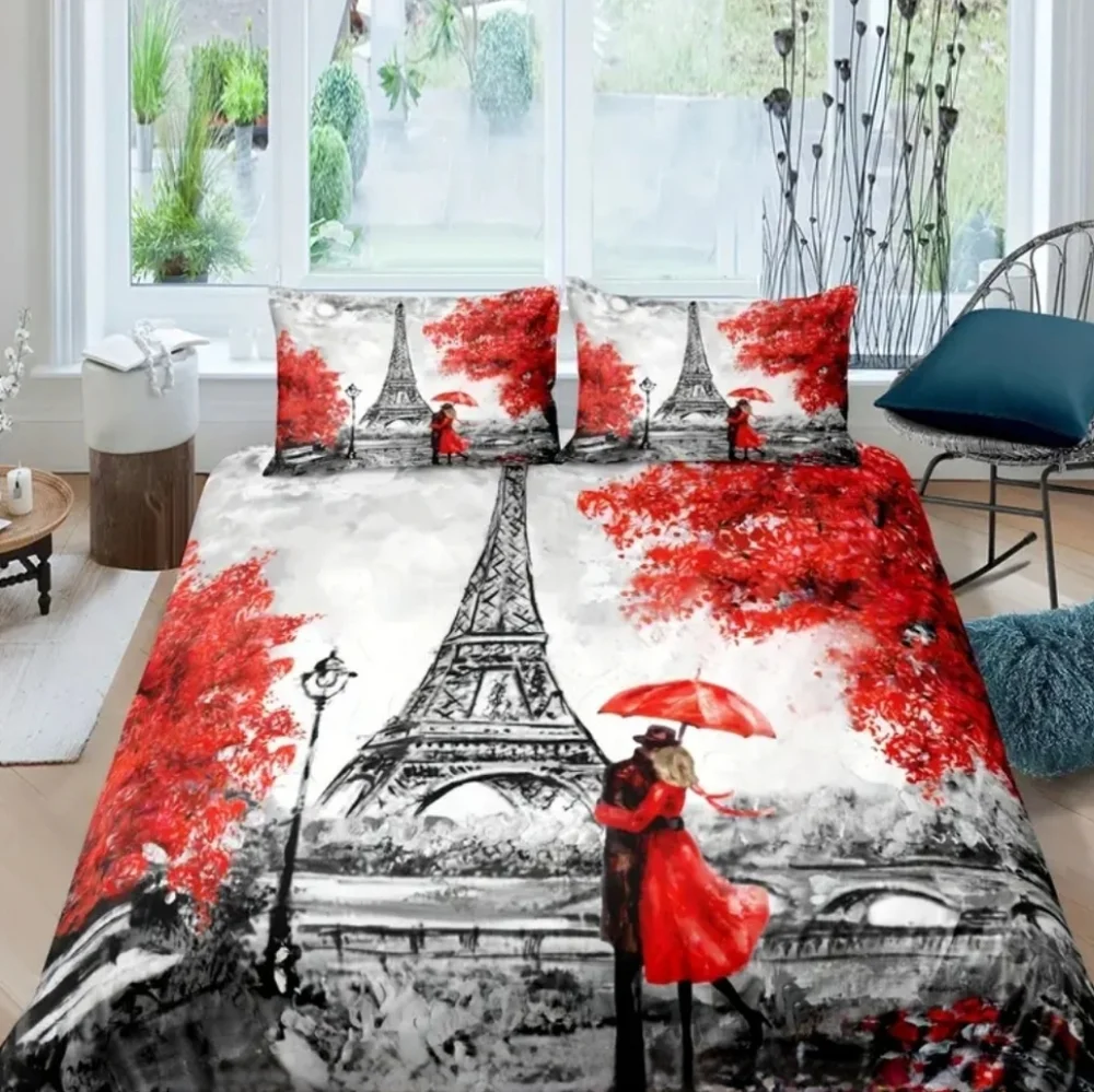 Paris Eiffel Tower Couples Embrace Duvet Cover King Size (NWT)